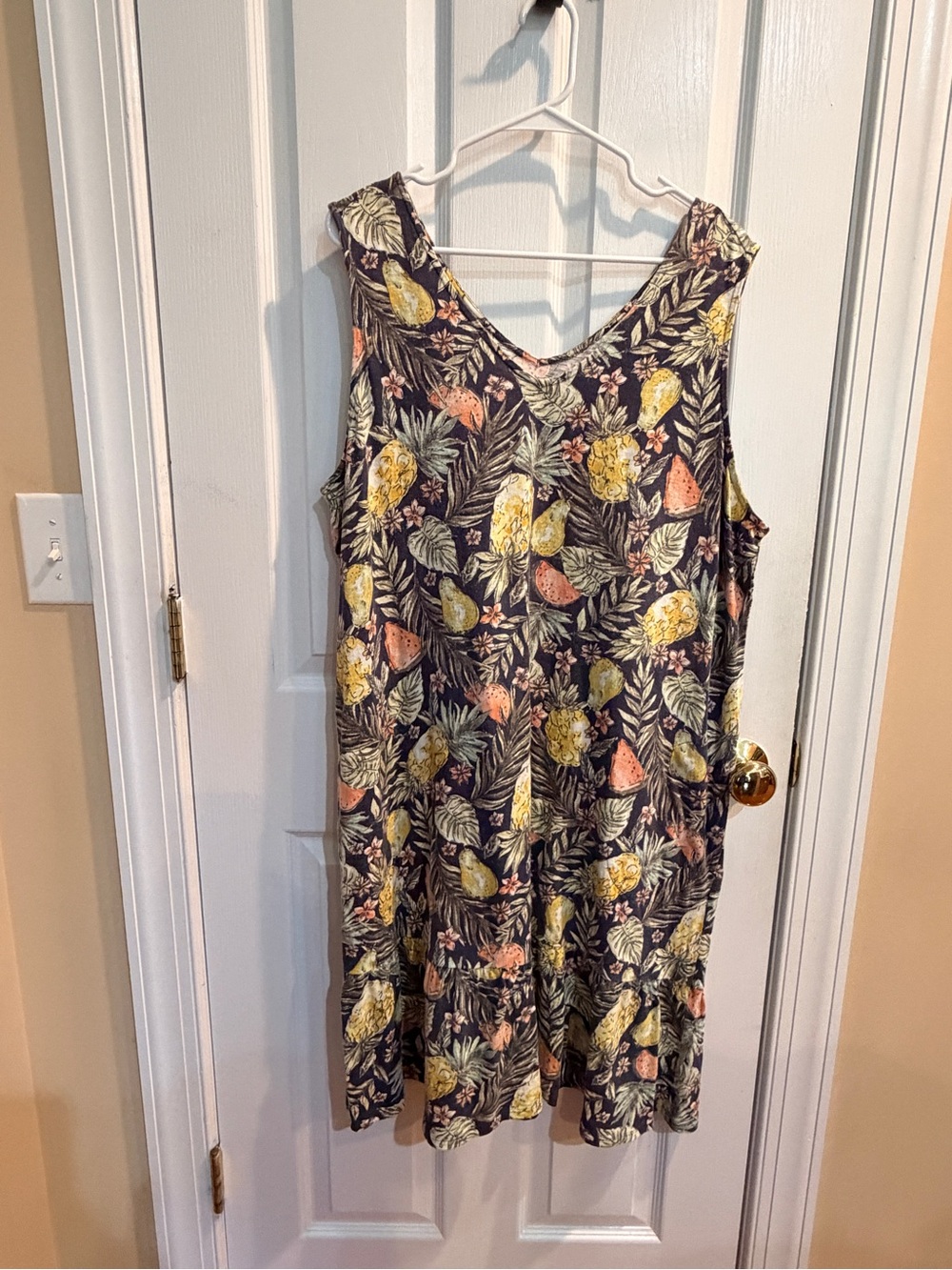 Women’s JJill Sleeveless Tropical Print Shift Dress in Navy and Yellow Size XL